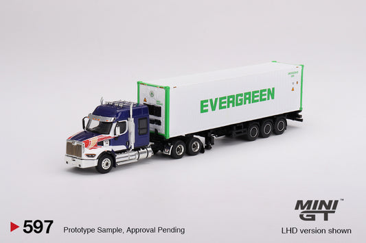 Mini GT - 1/64 Western Star 49X Blue w/ 40' Reefer Container "EVERGREEN" (MGT00597-L)