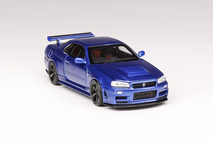 Motorhelix 1:64 Nissan Skyline GT-R R34 Nismo Z-Tune Bayside Blue Openable Front Hood Detailed Engine Official Licensed (Premium Box Packaging)