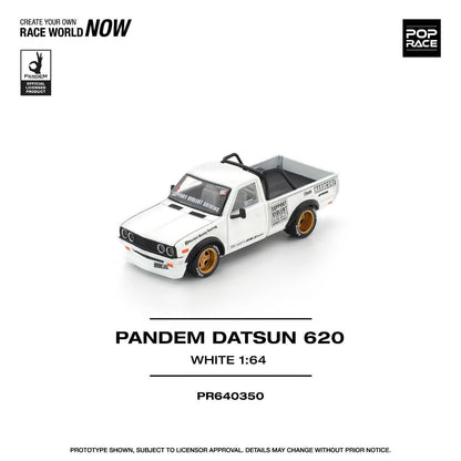Pop Race 1/64 PANDEM Datsun 620 Pick Up Truck White Openable Front Hood Detailed Engine (PR640350)