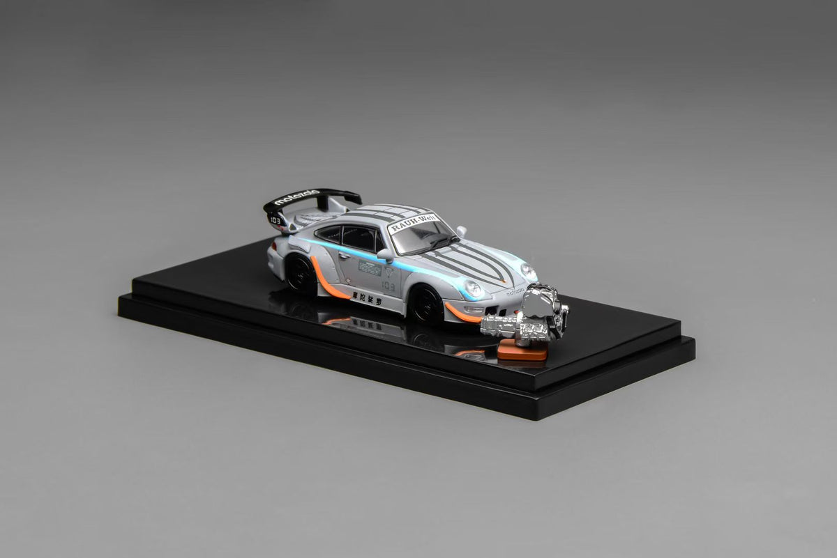 Motorhelix 1:64 RWB 993 Motozolo Grey Includes Magnetic Air-Cooled Engine Display Model