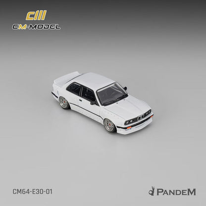 CM Model 1:64 M3 Mk1 E30 Sedan Pandem Rocket Bunny Pearl White with Extra Wheel-Set