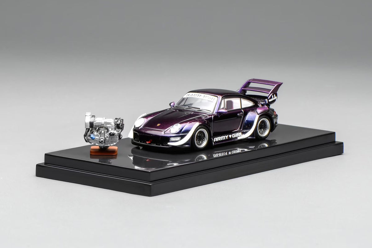 Motorhelix 1:64 RWB 993 Army Girl Purple Includes Magnetic Air-Cooled Engine Display Model