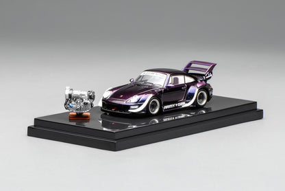 Motorhelix 1:64 RWB 993 Army Girl Purple Includes Magnetic Air-Cooled Engine Display Model