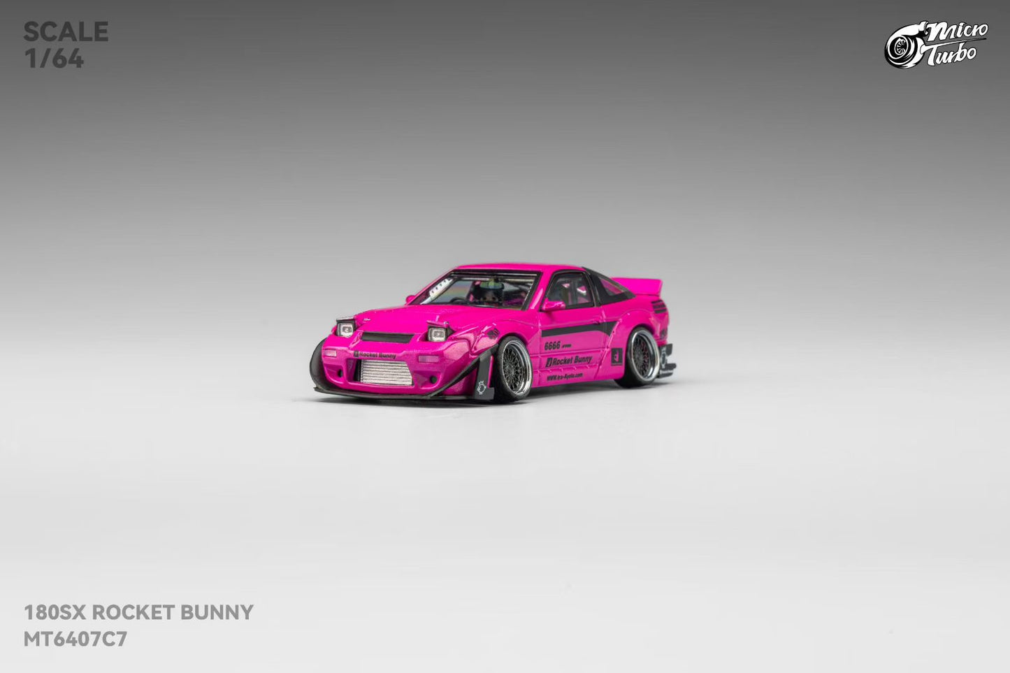 Micro Turbo 1:64 Nissan Silvia S13 180SX Pandem Rocket Bunny Rose Red Folding Lights Detailed Engine Limited 999 Pieces