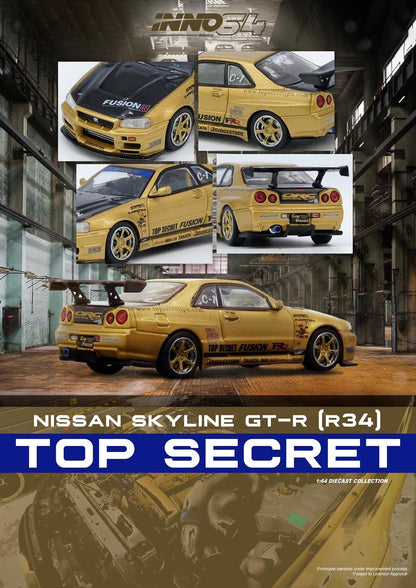INNO64 1:64 Nissan TOP SECRET R34 GT-R Gold (IN64-R34TS-GOLD)