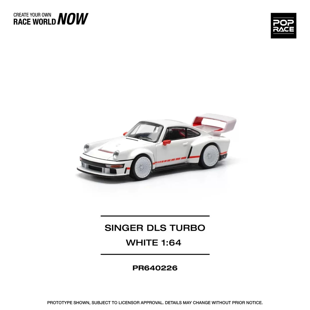 Pop Race 1:64 Porsche 911 Singer DLS Turbo (964) Track Edition White with Orange Strips (PR640226)