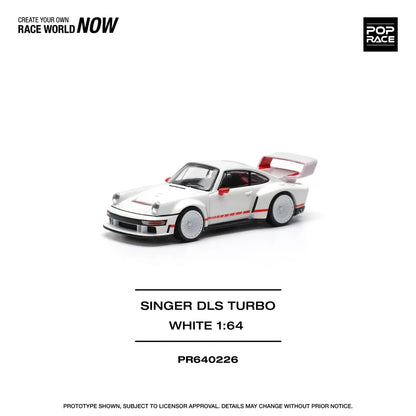 Pop Race 1:64 Porsche 911 Singer DLS Turbo (964) Track Edition White with Orange Strips (PR640226)
