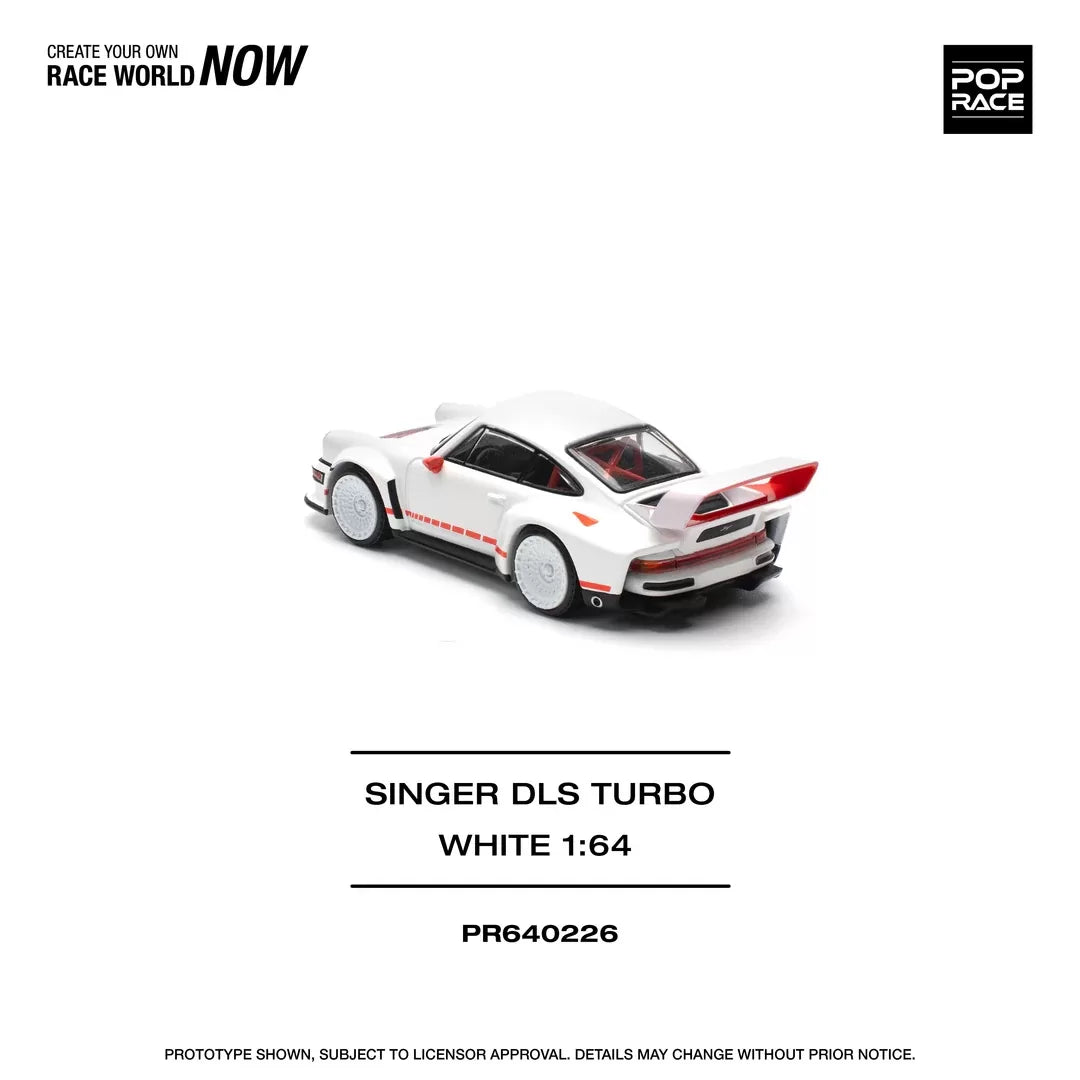 Pop Race 1:64 Porsche 911 Singer DLS Turbo (964) Track Edition White with Orange Strips (PR640226)