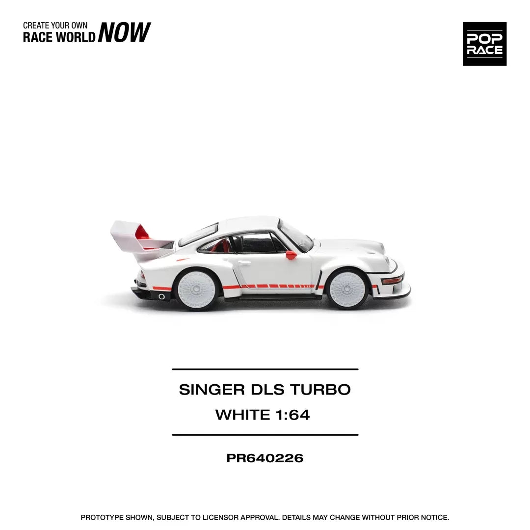 Pop Race 1:64 Porsche 911 Singer DLS Turbo (964) Track Edition White with Orange Strips (PR640226)