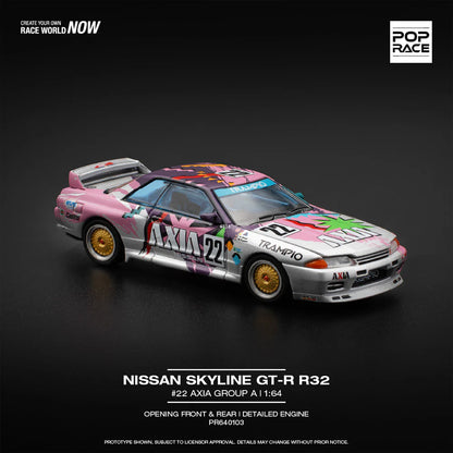 Pop Race 1:64 Nissan Skyline GT-R R32 #22 Group A AXIA #22 Opening Front and Rear Detailed Engine (PR640103)