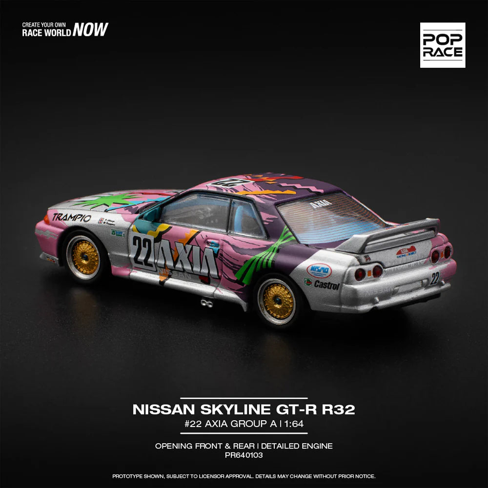Pop Race 1:64 Nissan Skyline GT-R R32 #22 Group A AXIA #22 Opening Front and Rear Detailed Engine (PR640103)