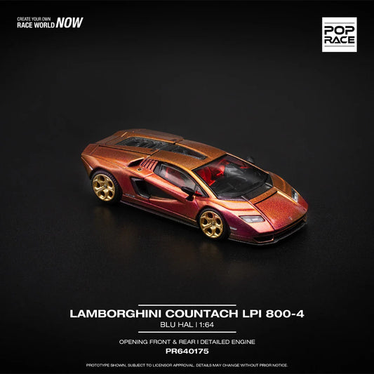 Pop Race 1:64 Lamborghini Countach LPI 800-4 BLU HAL Opening Front and Rear Detailed Engine (PR640175)