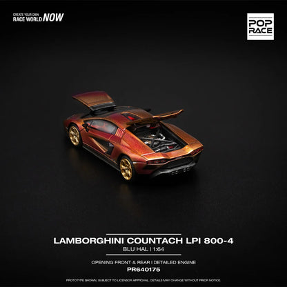Pop Race 1:64 Lamborghini Countach LPI 800-4 BLU HAL Opening Front and Rear Detailed Engine (PR640175)