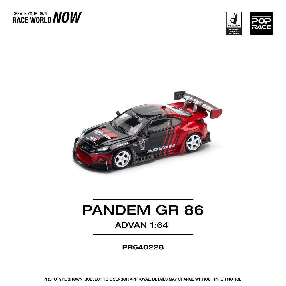 Pop Race 1:64 Toyota PANDEM GR86 ZN8 2022 ROCKET BUNNY ADVAN Openable Front Hood Detailed Engine (PR640228)