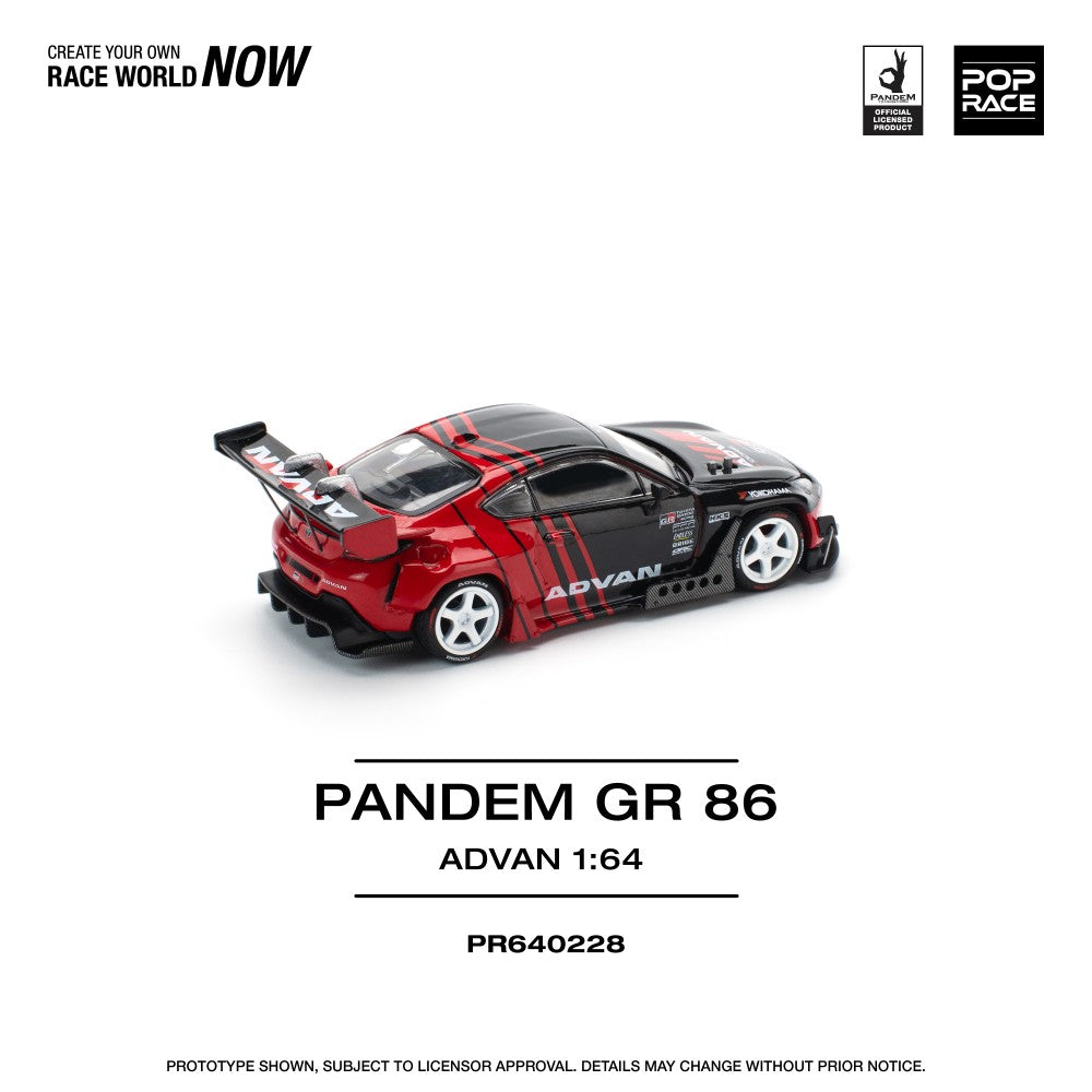 Pop Race 1:64 Toyota PANDEM GR86 ZN8 2022 ROCKET BUNNY ADVAN Openable Front Hood Detailed Engine (PR640228)
