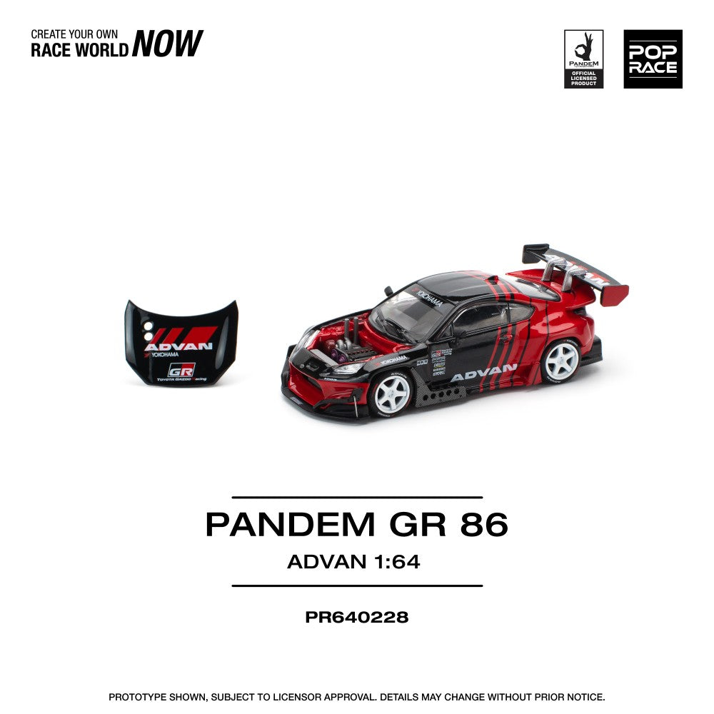 Pop Race 1:64 Toyota PANDEM GR86 ZN8 2022 ROCKET BUNNY ADVAN Openable Front Hood Detailed Engine (PR640228)