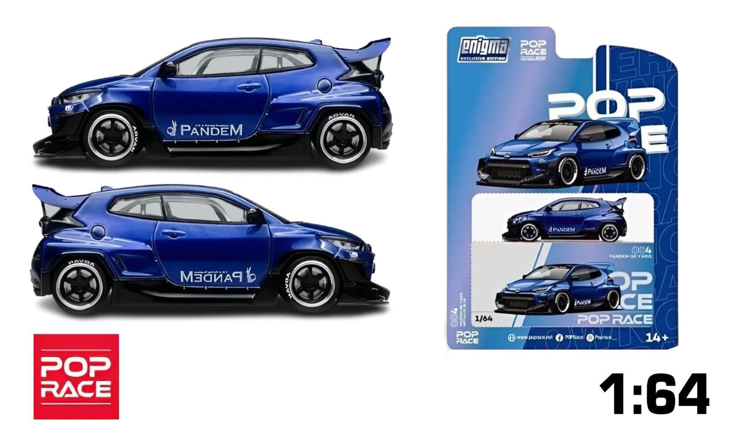 Pop Race X Enigma 1:64 Toyota GR Yaris Pandem Rocket Bunny Metallic Blue in Blister Packaging (PRE004)