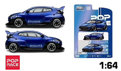 Pop Race X Enigma 1:64 Toyota GR Yaris Pandem Rocket Bunny Metallic Blue in Blister Packaging (PRE004)