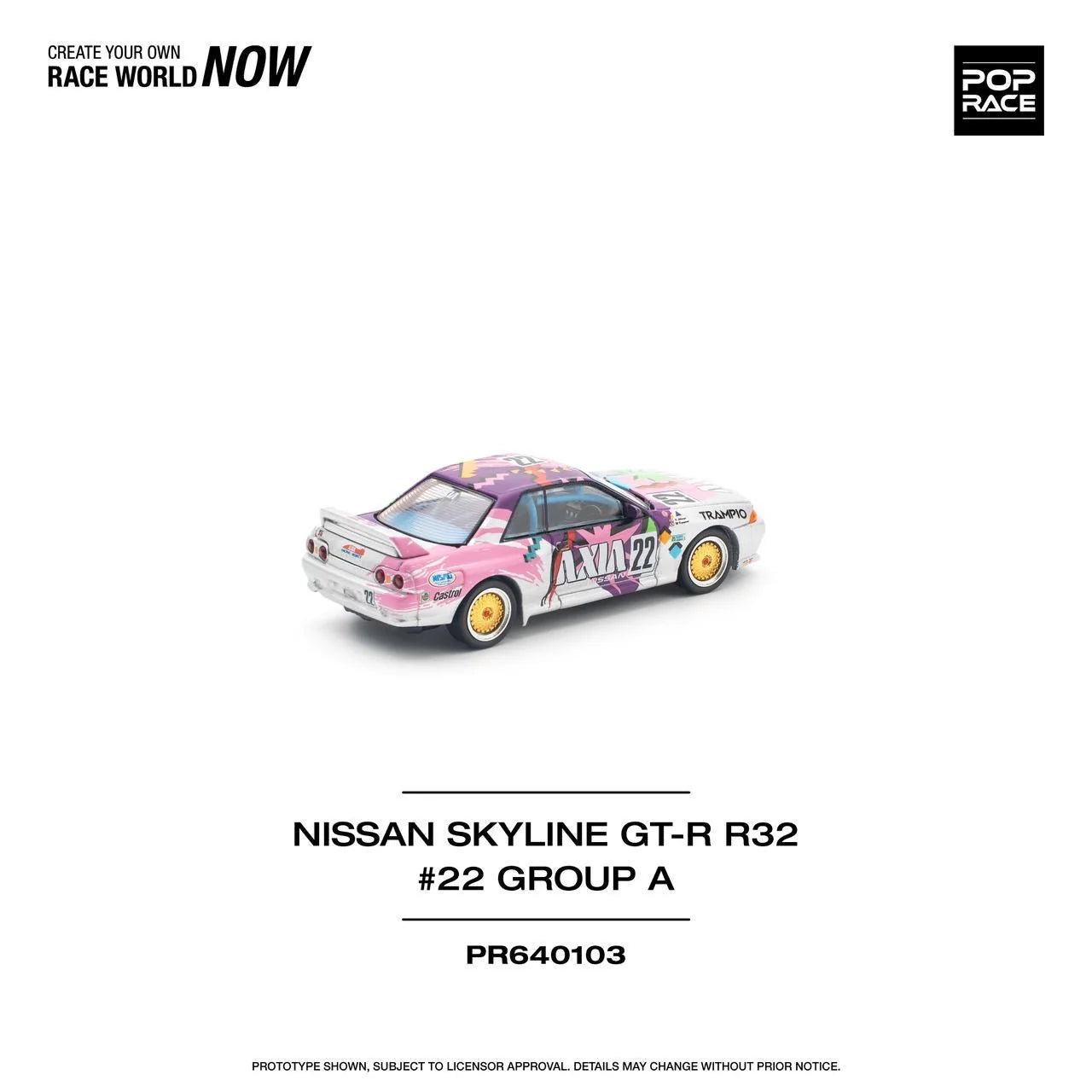 Pop Race 1:64 Nissan Skyline GT-R R32 #22 Group A AXIA #22 Opening Front and Rear Detailed Engine (PR640103)