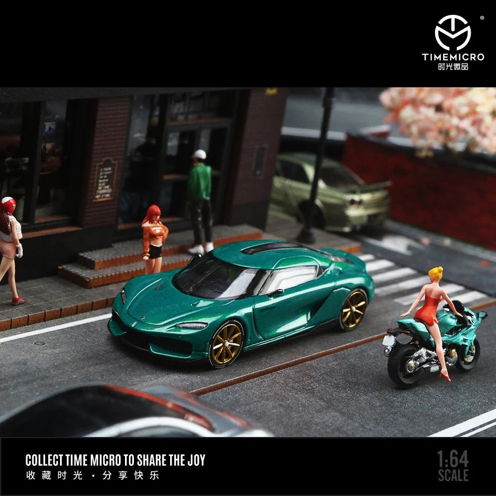 Time Micro 1:64 Green Racing Car with Model Girl Figure