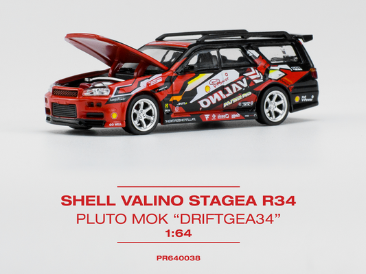 POP RACE X TINY 1/64 Nissan Shell Valino Stagea R34 Ploto Mok "DRITTAGEA34" Nissan (PR640038-SHELL)