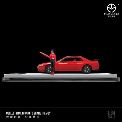 Time Micro 1/64 Nissan Skyline GT-R R32 Open Bonnet Engine Hood Metallic Red w/ Model Girl Miniature Figure