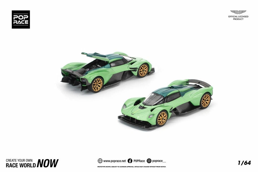 Pop Race 1:64 Aston Martin Valkyrie Iridescent Emerald Green Opening Rear Hood Detailed Engine (PR640269)