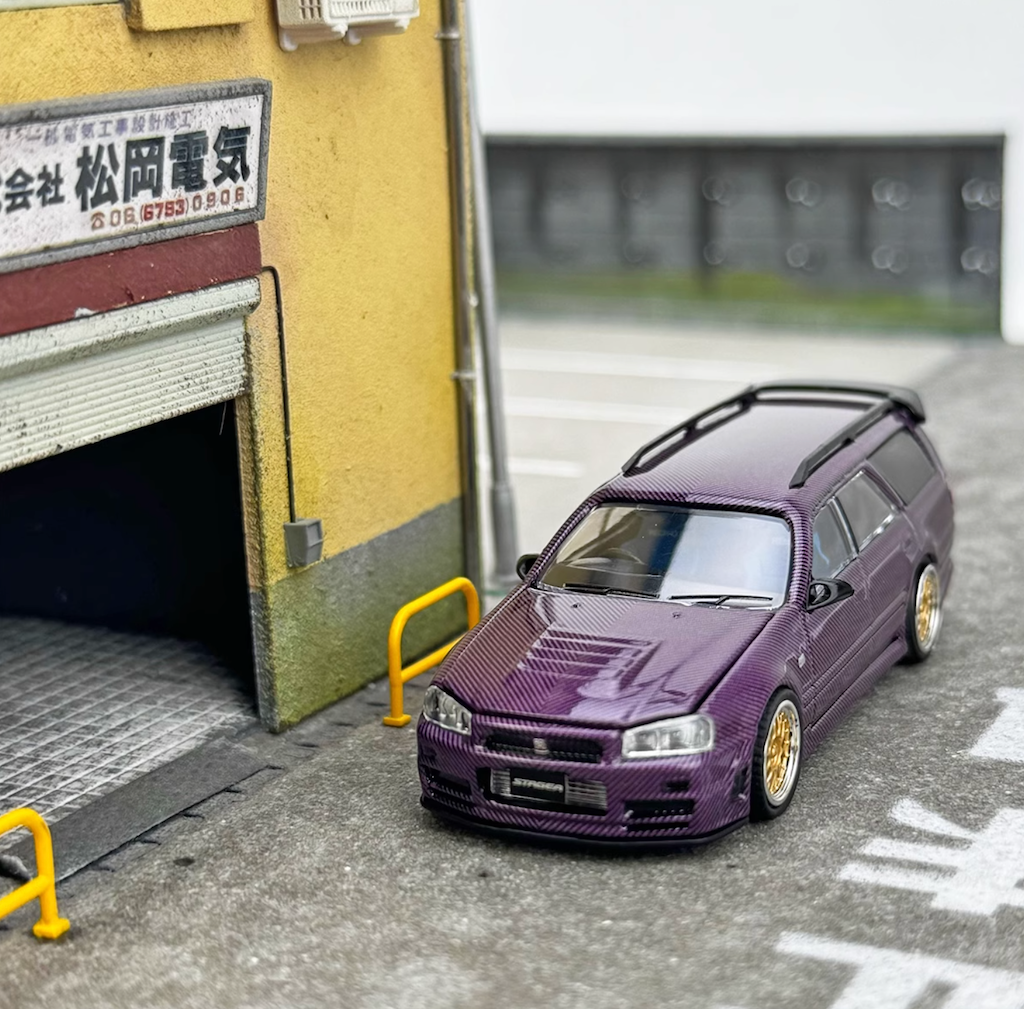 Zoom 1/64 Nissan Stagea Skyline GT-R R34 WC34 260RS Wagon Open Engine Bonnet- Full Carbon Purple