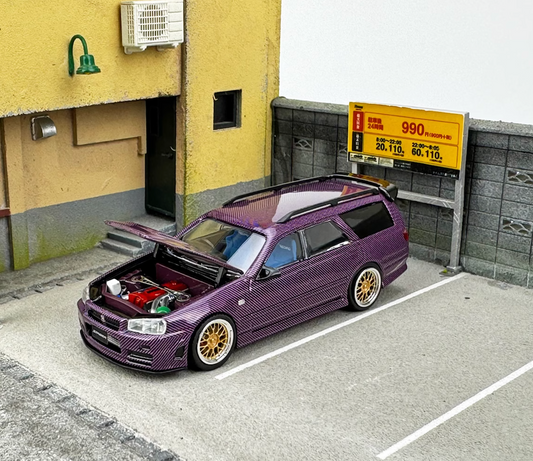 Zoom 1/64 Nissan Stagea Skyline GT-R R34 WC34 260RS Wagon Open Engine Bonnet- Full Carbon Purple