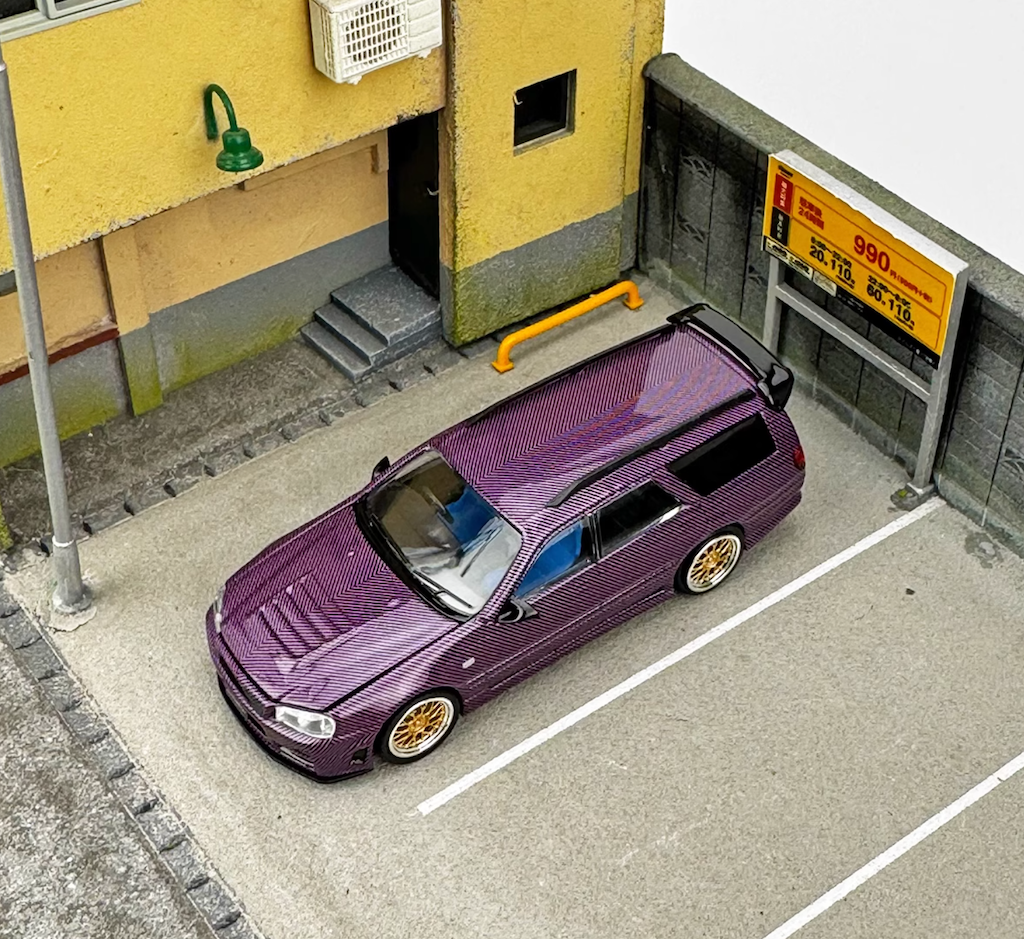 Zoom 1/64 Nissan Stagea Skyline GT-R R34 WC34 260RS Wagon Open Engine Bonnet- Full Carbon Purple