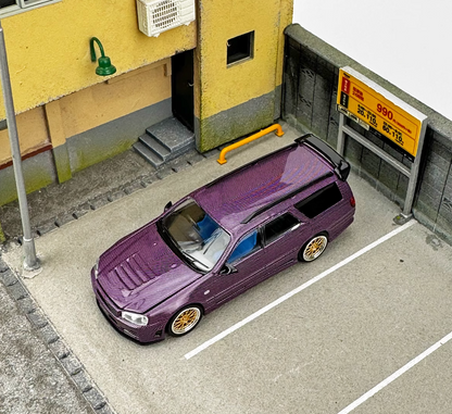 Zoom 1/64 Nissan Stagea Skyline GT-R R34 WC34 260RS Wagon Open Engine Bonnet- Full Carbon Purple