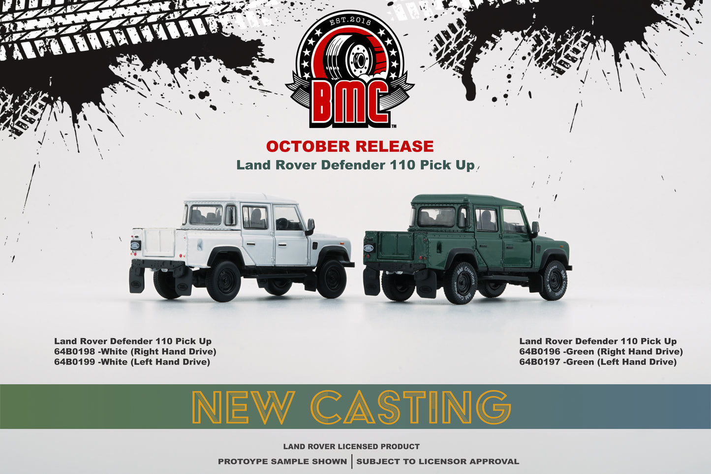 BM Creations 1/64 Land Rover 2016 Defender 110 Pick Up- White (RHD)