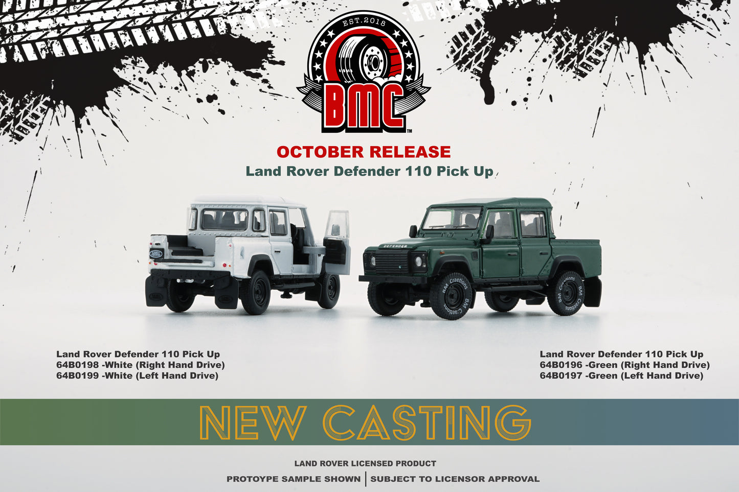 BM Creations 1/64 Land Rover 2016 Defender 110 Pick Up- White (RHD)