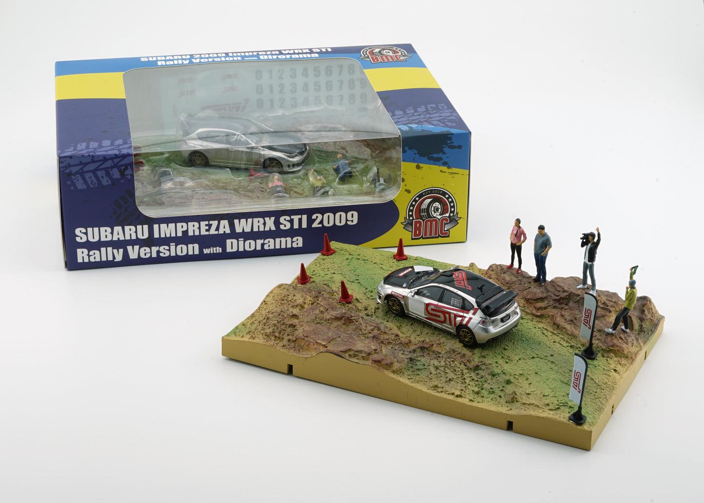 BM Creations 1/64 Subaru Impreza WRX STI 2009 w/ Muddy Rally Landscape Diorama + Figures + Accessories (Limited Edition)