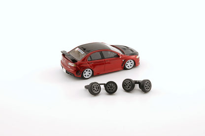 BM Creations 1/64 Mitsubishi Lancer Evolution X Red JDM w/ 4 Additional Wheels (RHD)