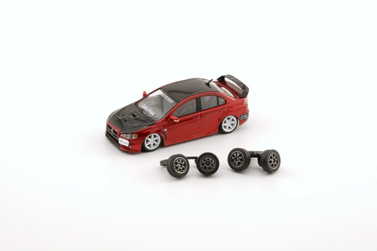BM Creations 1/64 Mitsubishi Lancer Evolution X Red JDM w/ 4 Additional Wheels (RHD)
