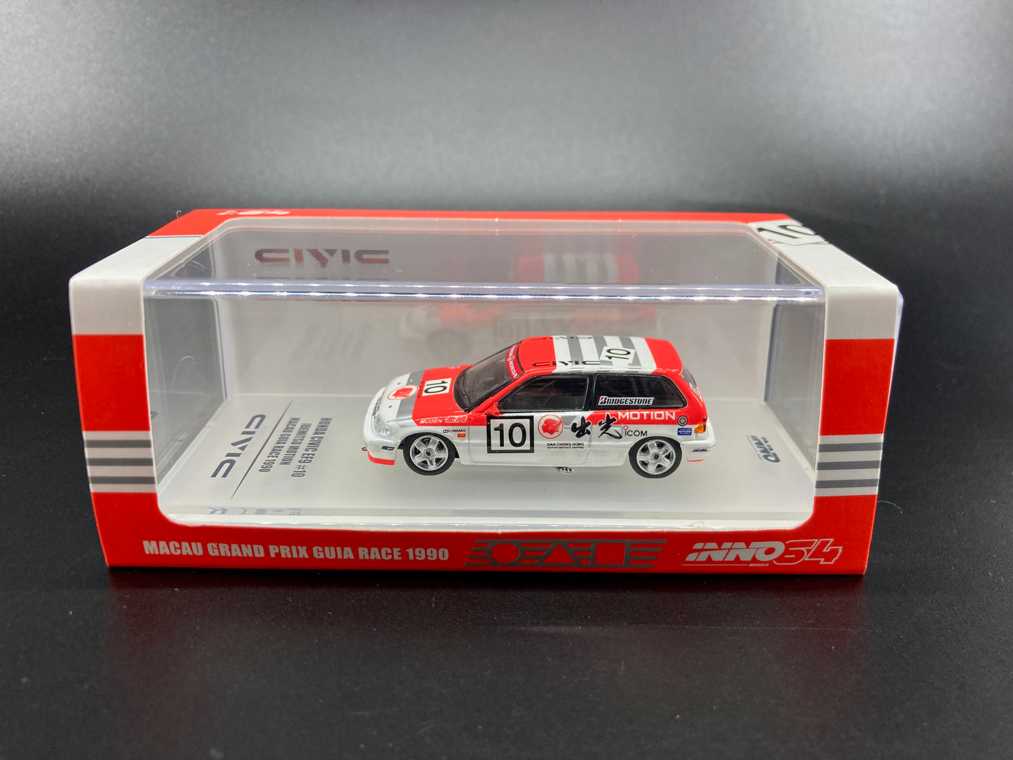 INNO64 1/64 Honda Civic EF9 #10 Idemitsu Motion Macau 1990 Diecast Model Car
