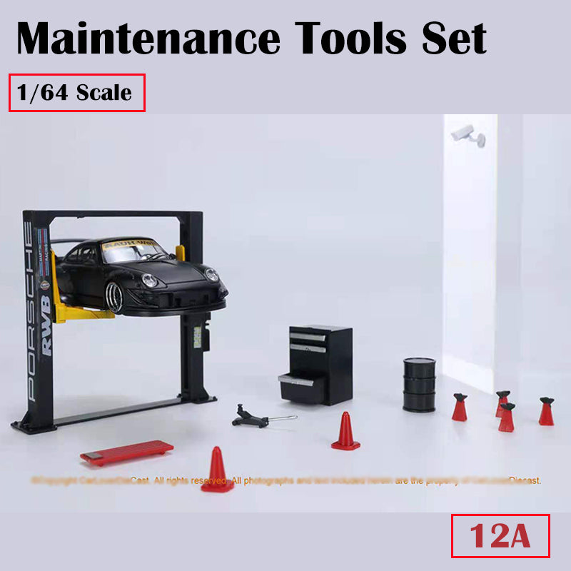 G-Fans 1/64 Garage Car Lift & Repair Tools Set for Diorama- Black (710012A)