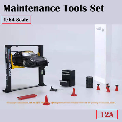 G-Fans 1/64 Garage Car Lift & Repair Tools Set for Diorama- Black (710012A)