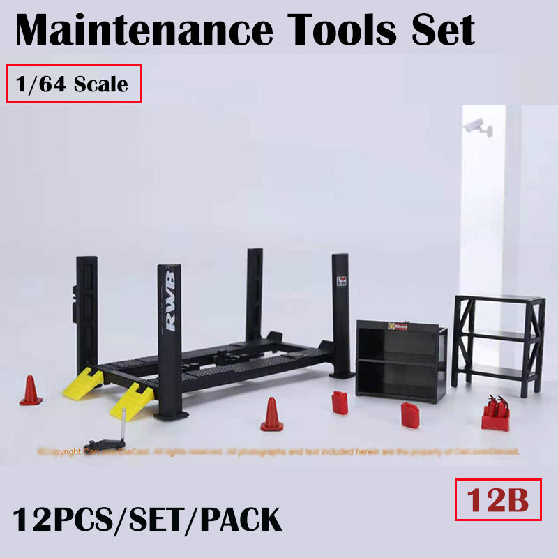 G-Fans 1/64 Garage Car Lift & Repair Tools Set for Diorama- Black (710012B)