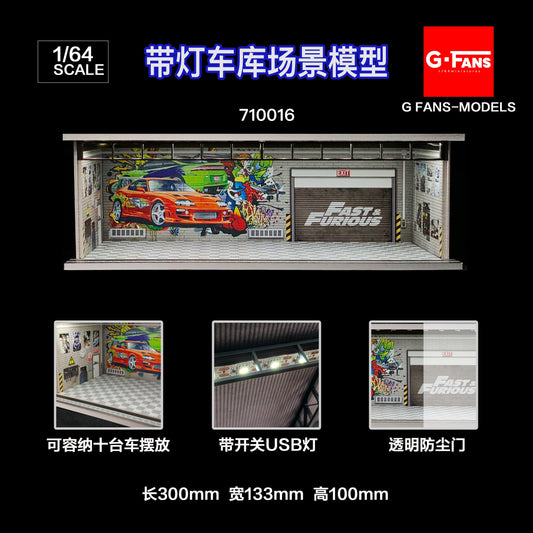 G-Fans 1/64 Fast & Furious Car Park Garage LED light Diorama w/ acrylic cover