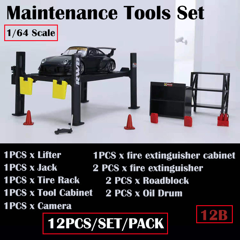 G-Fans 1/64 Garage Car Lift & Repair Tools Set for Diorama- Black (710012B)