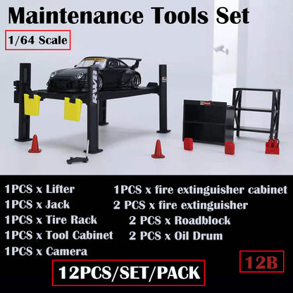 G-Fans 1/64 Garage Car Lift & Repair Tools Set for Diorama- Black (710012B)