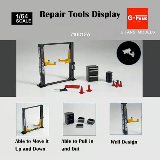 G-Fans 1/64 Garage Car Lift & Repair Tools Set for Diorama- Black (710012A)