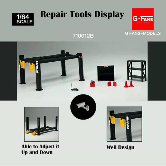 G-Fans 1/64 Garage Car Lift & Repair Tools Set for Diorama- Black (710012B)