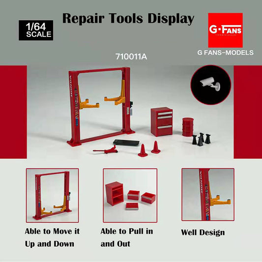 G-Fans 1/64 Garage Car Lift & Repair Tools Set for Diorama- Red (710011A)