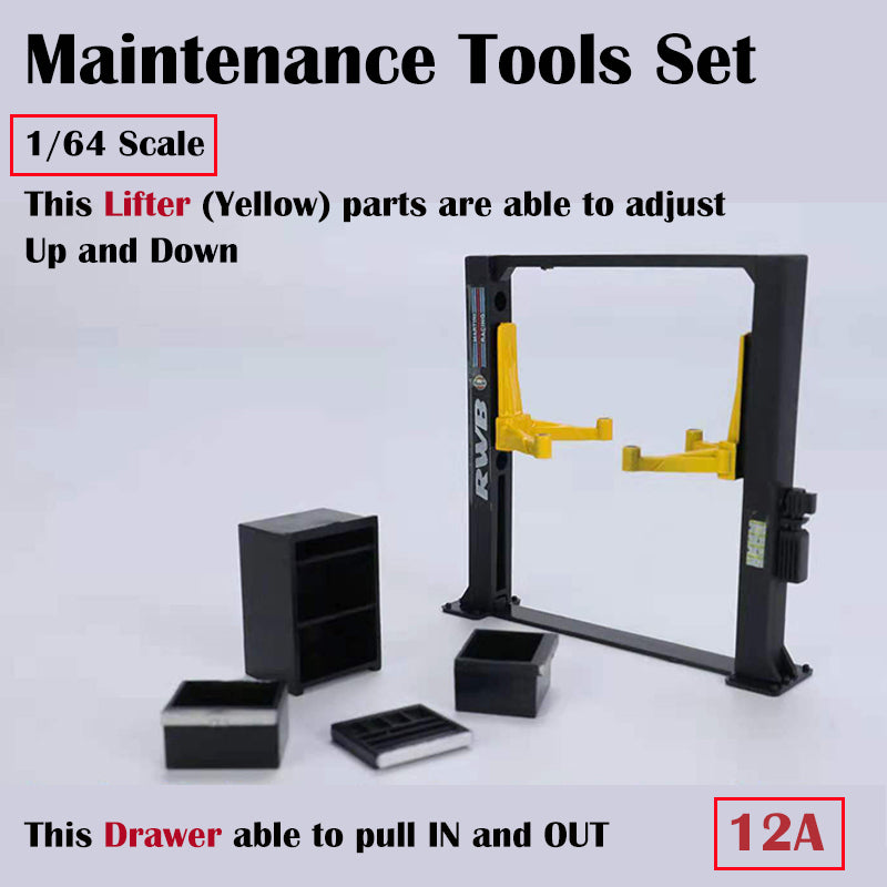 G-Fans 1/64 Garage Car Lift & Repair Tools Set for Diorama- Black (710012A)
