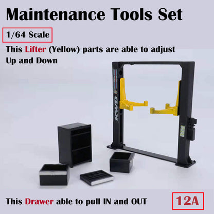 G-Fans 1/64 Garage Car Lift & Repair Tools Set for Diorama- Black (710012A)