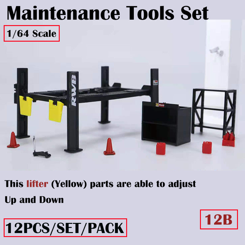 G-Fans 1/64 Garage Car Lift & Repair Tools Set for Diorama- Black (710012B)