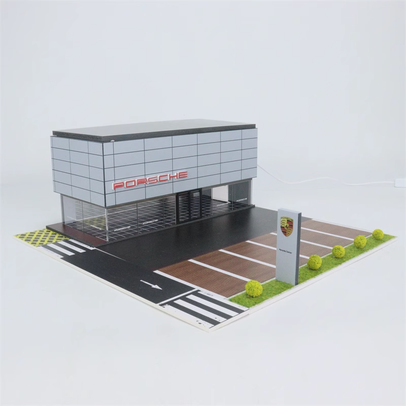G-Fans 1/64 Porsche Center LED Light Diorama with Car Parking Lot